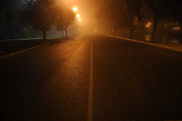 Night cityscape in the fog