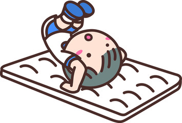 マット運動で前転をする体操着の男の子