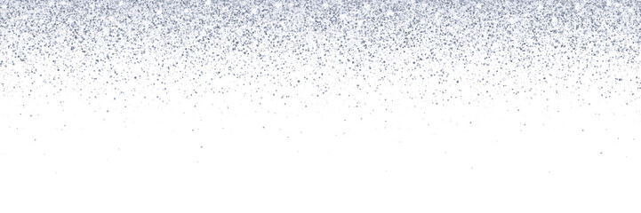 Wide silver falling glitter on white background. Vector