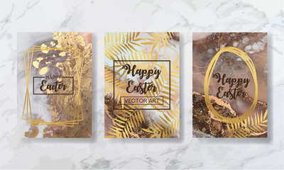 happy easter. the big set of liquid marble with gold. flyer, business card, flyer, brochure, poster, for printing. trend vector