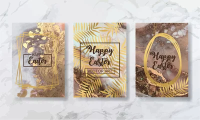Foto op Canvas happy easter. the big set of liquid marble with gold. flyer, business card, flyer, brochure, poster, for printing. trend vector © chikovnaya