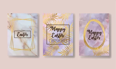 Foto auf Leinwand happy easter. the big set of liquid marble with gold. flyer, business card, flyer, brochure, poster, for printing. trend vector © chikovnaya