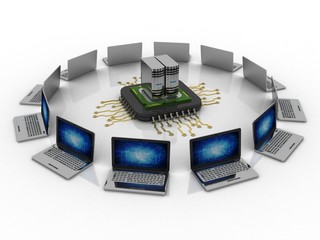 3d render computer with microchips