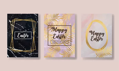 Fototapeten happy easter. the big set of liquid marble with gold. flyer, business card, flyer, brochure, poster, for printing. trend vector © chikovnaya