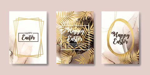 Foto auf Leinwand happy easter. the big set of liquid marble with gold. flyer, business card, flyer, brochure, poster, for printing. trend vector © chikovnaya