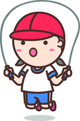 縄跳びをする体操着の女の子