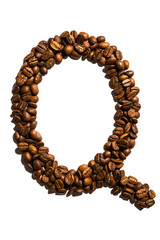 Roasted coffee bean letter Q isolated on white