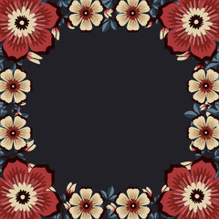 Floral greeting card and invitation template for wedding or birthday anniversary, Vector square shape of text box label and frame, Vintage flowers wreath ivy style with branch and leaves.