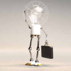 Digital 3D Illustration of a Light Bulb Guy