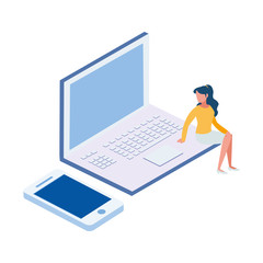 laptop computer with minipeople workers