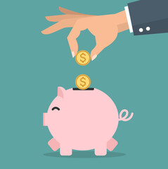 Hand putting coin  for save money