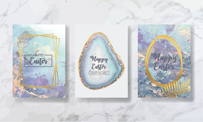 happy easter. the big set of liquid marble with gold. flyer, business card, flyer, brochure, poster, for printing. trend vector