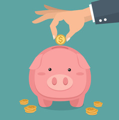 Hand putting coin Piggybank  vector