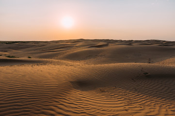 Human footprints in the sand in the desert
