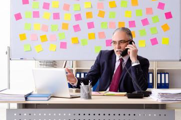 Aged man employee in conflicting priorities concept 