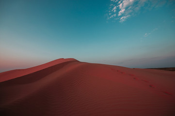 Fototapeta na wymiar Human footprints in the sand in the desert