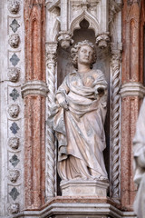 Statue on the Porta della Carta, detail of the Doge Palace, St. Mark Square, Venice, Italy, UNESCO World Heritage Sites 