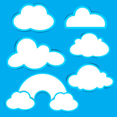 Cloud paper set with shadow on blue background