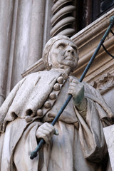 Detail of the Porta della Carta entrance to the Doge's Palace in Venice, Italy, depicting Doge Francesco Foscari, UNESCO World Heritage Sites 