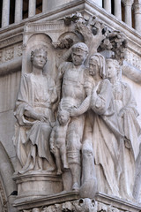 Fototapeta na wymiar Judgment of Solomon, detail of the Doge Palace, St. Mark Square, Venice, Italy, UNESCO World Heritage Sites 