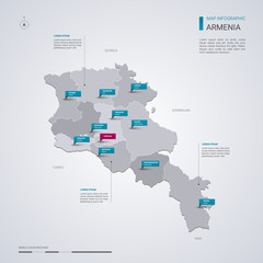 Armenia vector map with infographic elements, pointer marks.