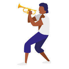 black tropical musician playing trumpet character