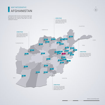 Afghanistan vector map with infographic elements, pointer marks.