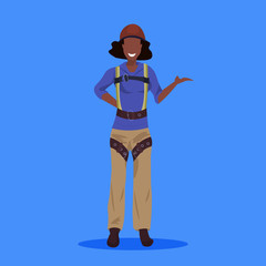 african american woman industrial climber in uniform professional occupation concept female cartoon character full length flat blue background