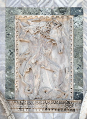 Relief depicting Hercules and the deer, facade detail of St. Mark's Basilica, St. Mark's Square, Venice, Italy, UNESCO World Heritage Sites 