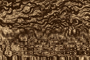 Gold liquid wave and abstract yellow design,  reflection.