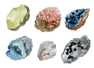 mineralogy gems watercolor art stone