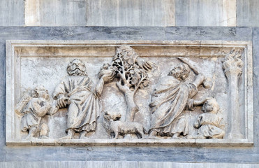 Fototapeta na wymiar The Sacrifice of Isaac, facade detail of St. Mark's Basilica, St. Mark's Square, Venice, Italy, UNESCO World Heritage Sites