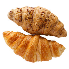 Two different croissants isolated on white. Top view.