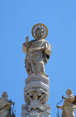 Saint Mark, marble statue, detail of the facade of the Saint Mark's Basilica, St. Mark's Square, Venice, Italy, UNESCO World Heritage Sites 