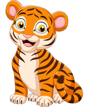 Cartoon funny baby tiger sitting