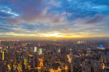 Fototapeta na wymiar shanghai city skyline in sunset