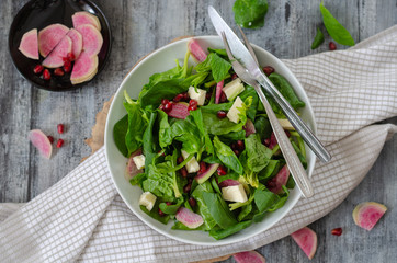 Spinach salad on white plate