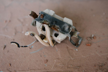 Old plastic broken electrical outlet