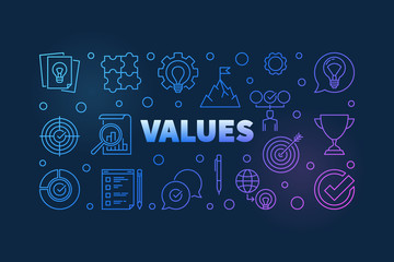Values vector colored illustration or banner in thin line style on dark background