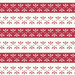 Vector Folklore Floral Stripes with Red Seamless Pattern Background.