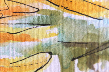 Yellow Green and Black Watercolour Textures, Floral