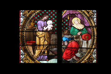 Birth of the Virgin Mary, stained glass in Zagreb cathedral