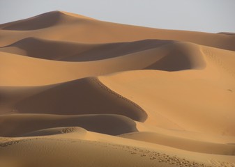 Spectacular views in Sahara Desert. Sun colours its Beautiful Sand Dunes and creates astonishing shadows effects. Camel trekking and night in tents is a must