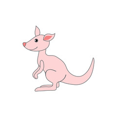 Cute cartoon pink kangaroo, wild kid animal vector illustration isolated on background, decorative mammal for character design, mascot wallaroo, zoo alphabet, greeting card, children invitations