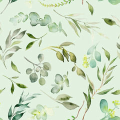 Seamless pattern with leaves and plants