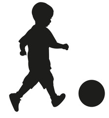 boy playing with ball, silhouette vector