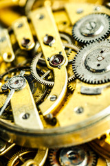 Vintage watch machinery macro detail monochrome.Mechanism of pocket watch with grunge texture.