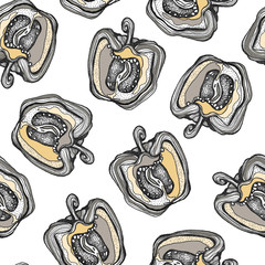 Hand drawn  seamless pattern with peppers,.