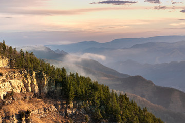 mountain landscape ridges of Karachay-Cherkessia at sunrise