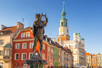 Obraz premium Apollo fountain on the Main Square in Poznan, Poland.